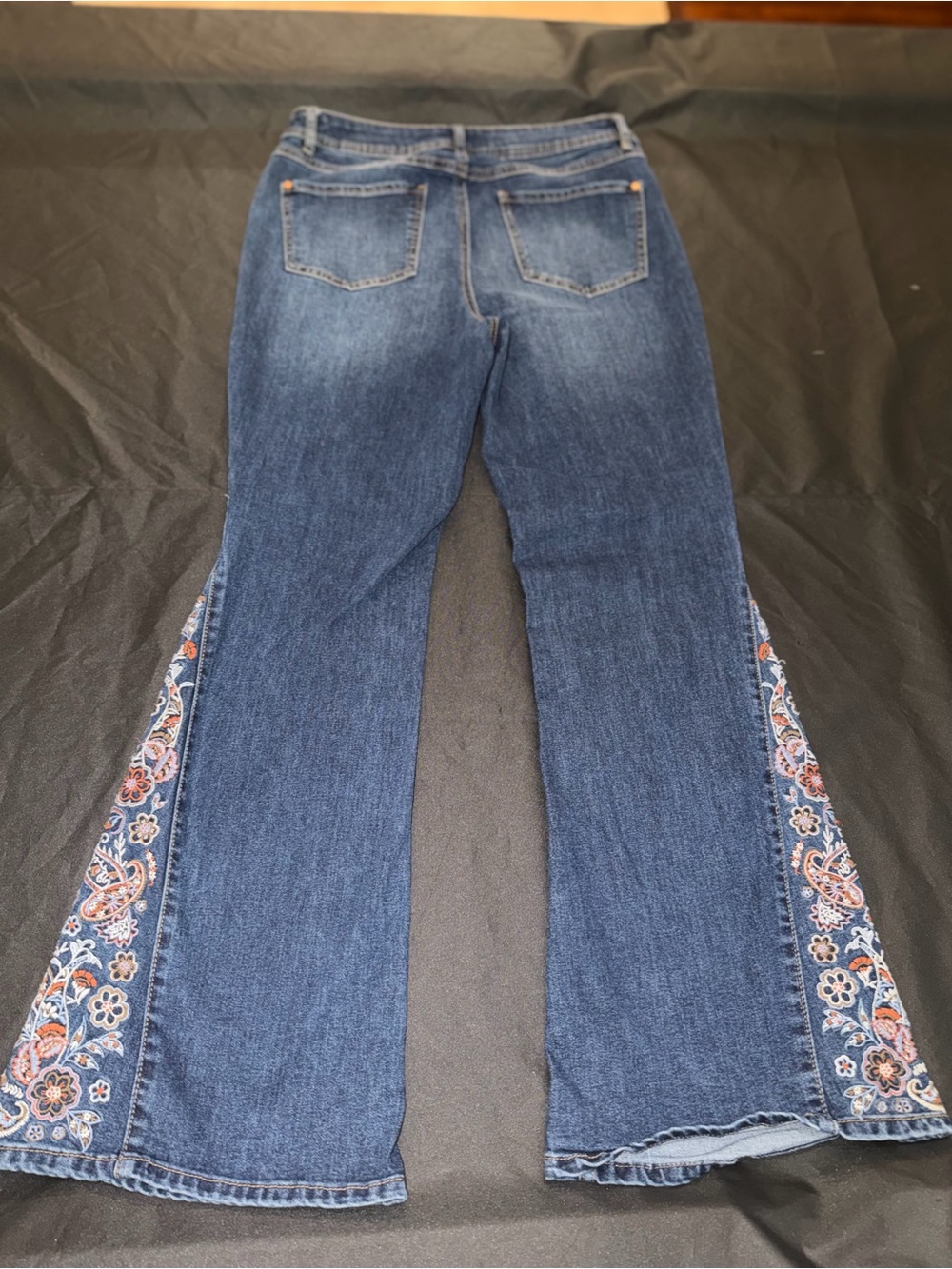 Cato Dark Blue Flare Jeans with Peach & Cream Embroidery - Picture 4 of 5